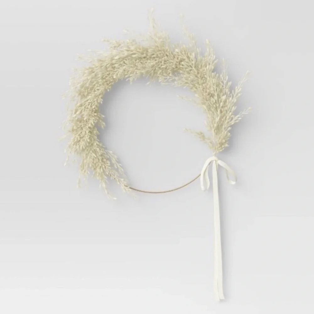 NWT threshold ring faux pampas grass wreath 22”
